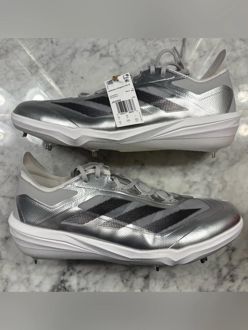 adidas Men's adizero Impact Baseball Metal Cleats Size 16 Metallic Silver